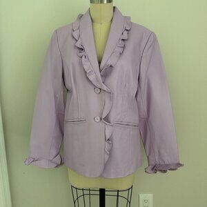 Vintage Terry Lewis Classic Luxuries Lilac Leather Jacket With Ruffles Size M